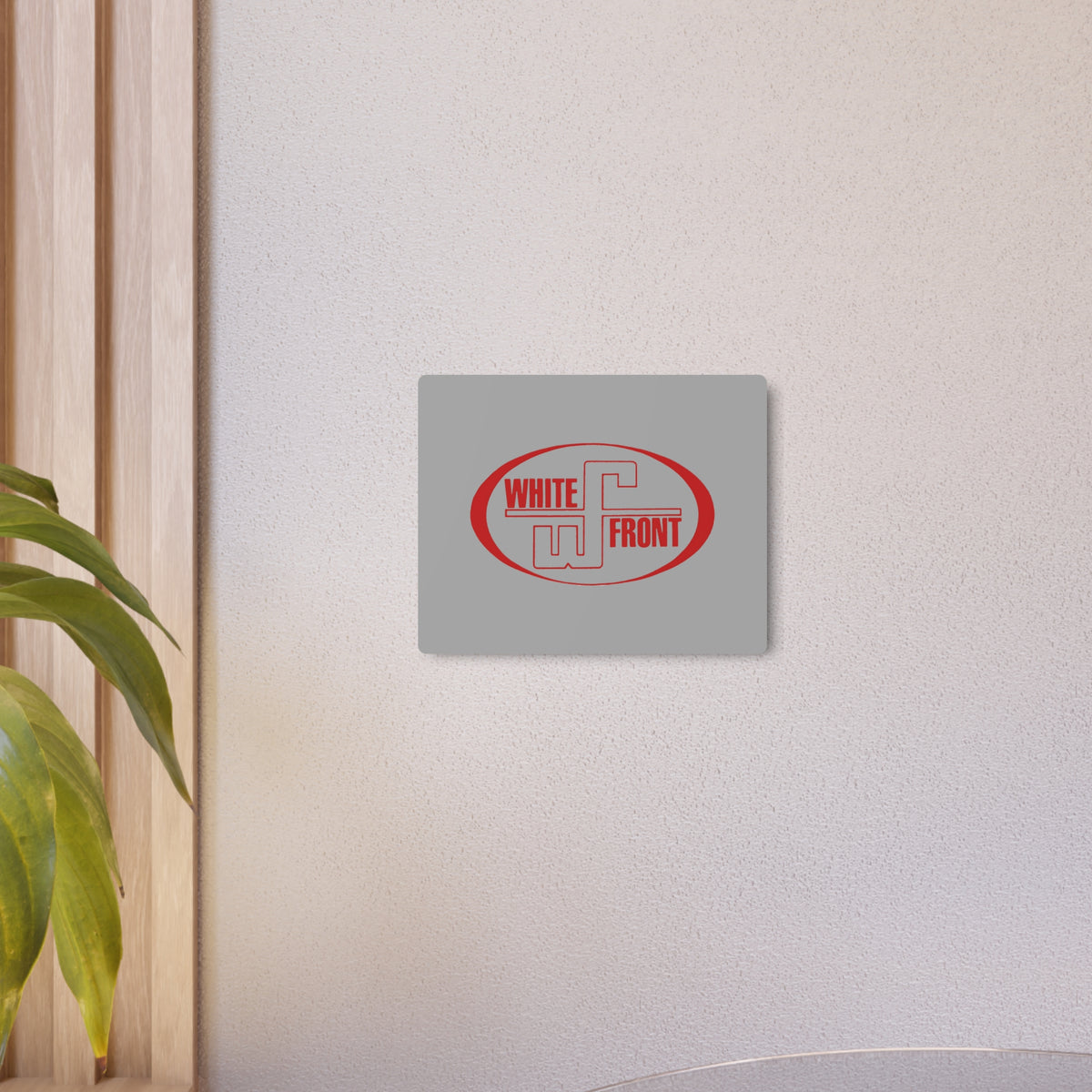 White Front Metal Sign