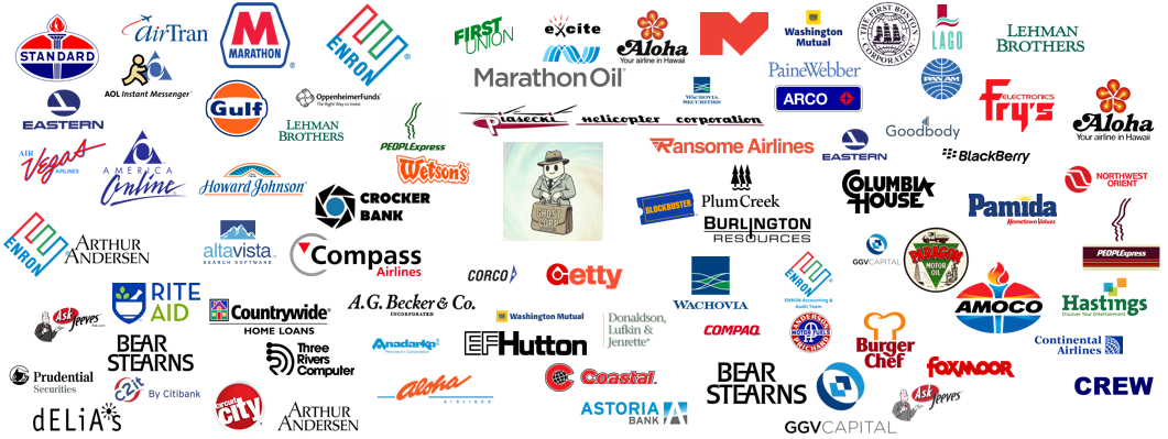 A large collage of many retail and service logos arranged in rows on a white background.
