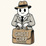 A stylized cartoon character wearing a light gray pinstripe suit, black tie, white face, and brown fedora hat, holding a brown briefcase with the words 'GHOST CORP APPAREL' on the front, set against a plain light beige background.